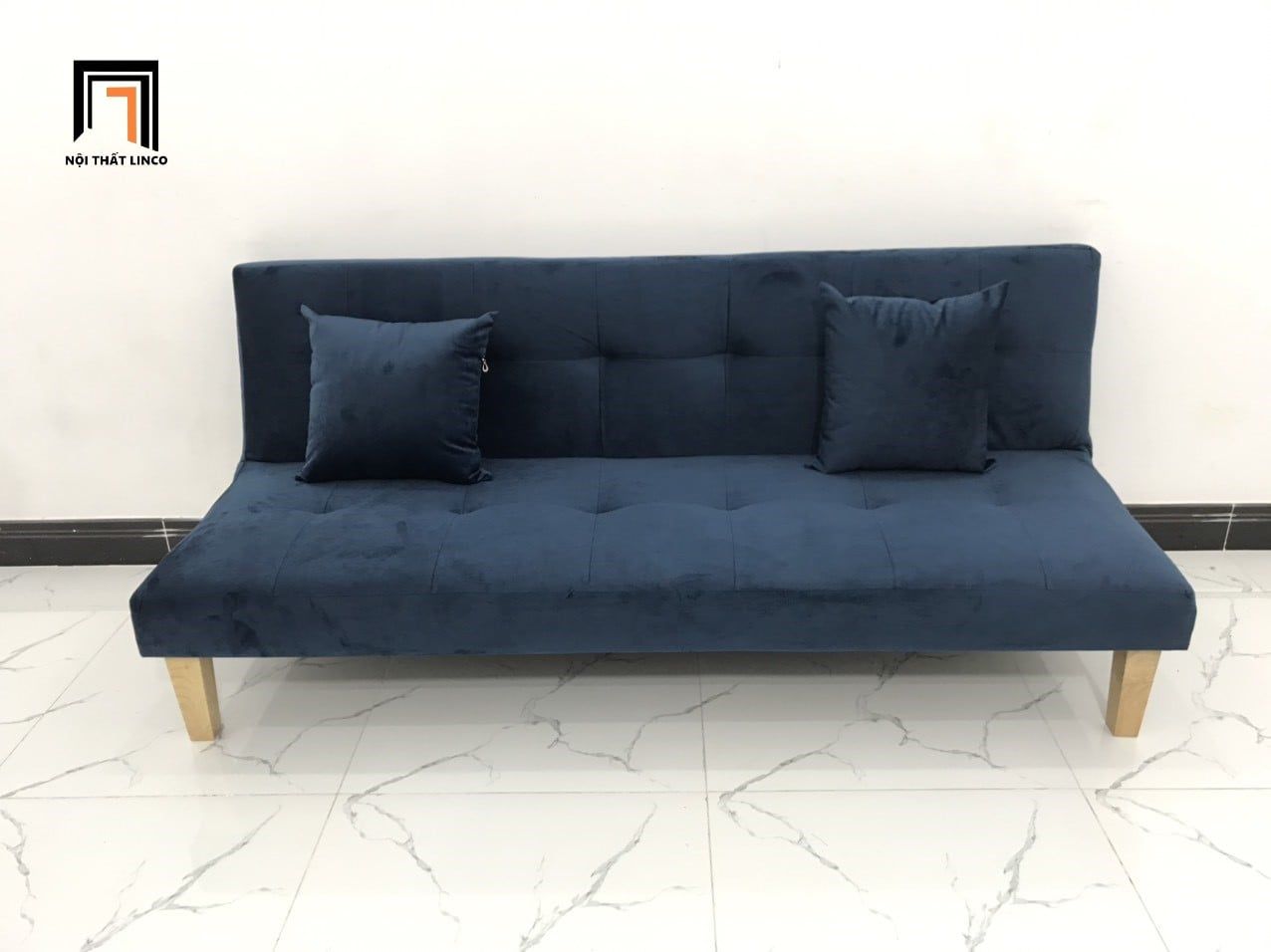 Bộ ghế sofa giường bed 1m7 GBL1 xanh đậm vải nhung nhỏ gọn 