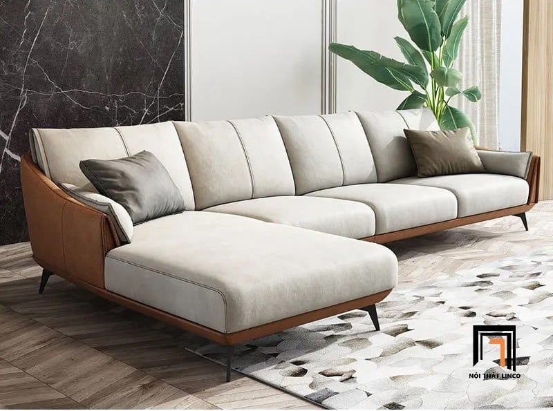  Bộ ghế sofa góc L 3m x 1m6 GT34 Ege nệm ngồi da trắng kem 