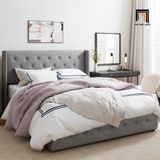  Giường ngủ bọc vải xám đậm GN107 Standie giật nút hiện đại 