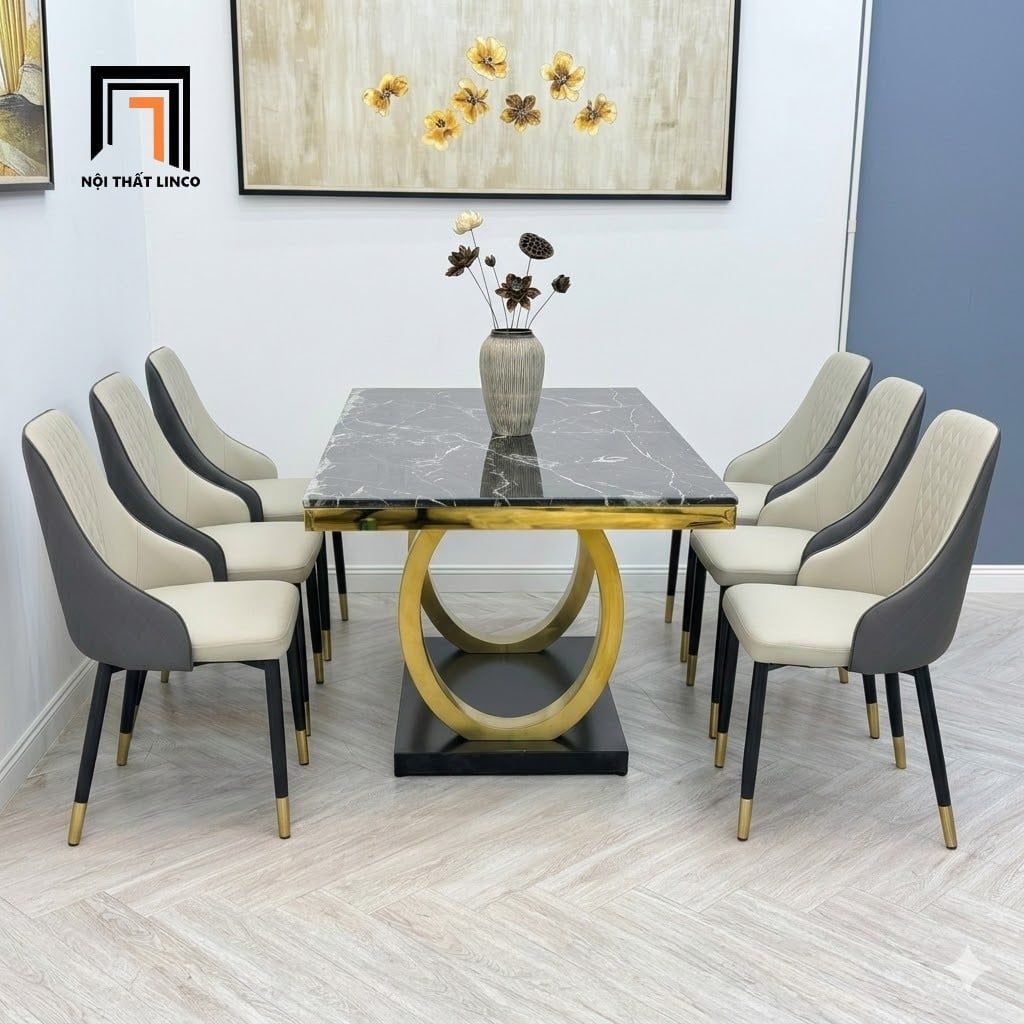  Set bàn ghế ăn 6 chỗ ngồi 19-BAD6-Leyton mặt đá đen cao cấp 