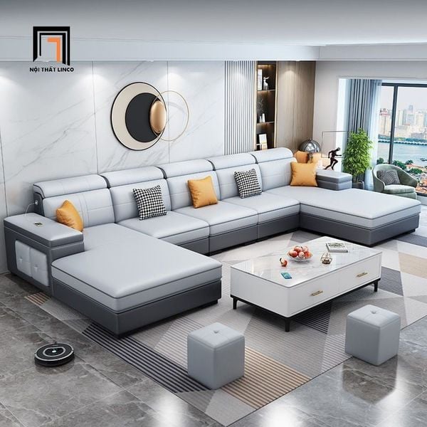 sofa chữ U dài 3m5 bọc da cao cấp