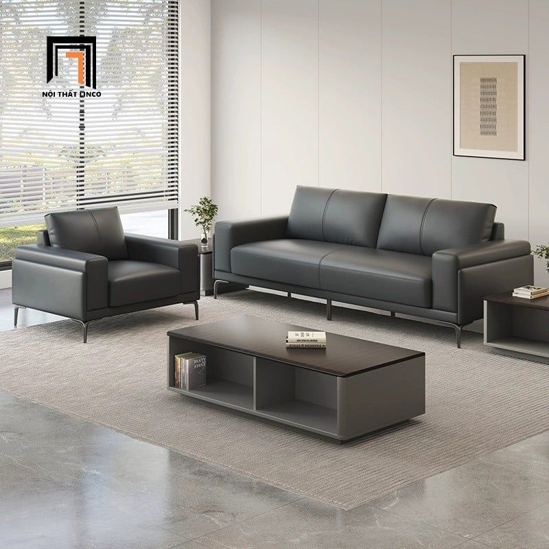  Bộ ghế sofa phòng khách KT1 Sigrin da chống trầy xám đậm 