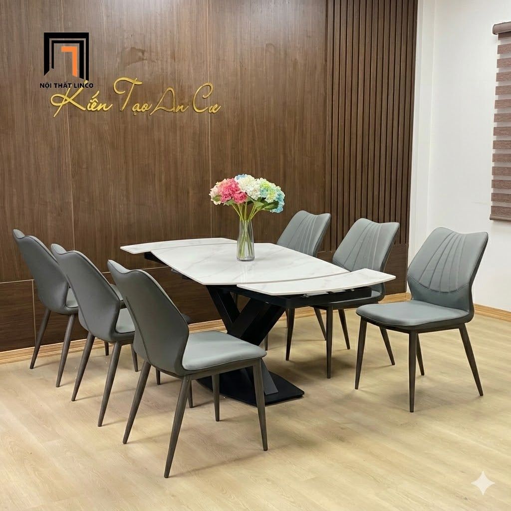  Bộ bàn ăn mặt đá xoay 6 ghế 20-BAD6-Tamford kéo dài 1m8 