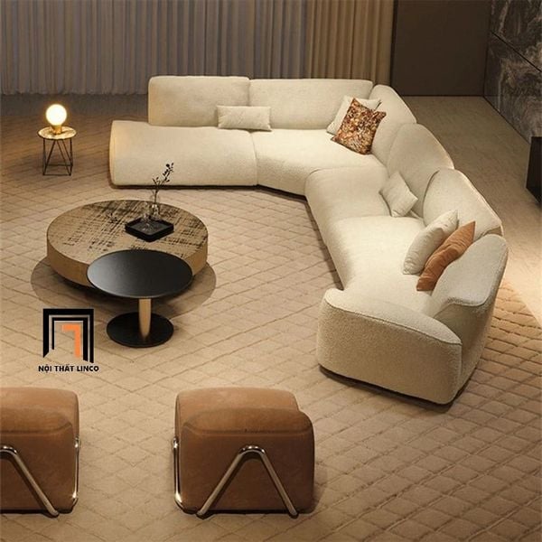 sofa chữ U dài 3m2 trắng kem
