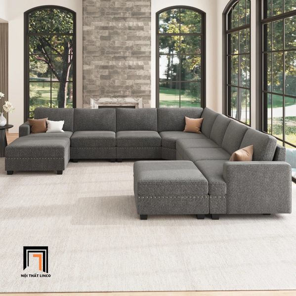 sofa chữ U dài 3m1 vải nỉ xám