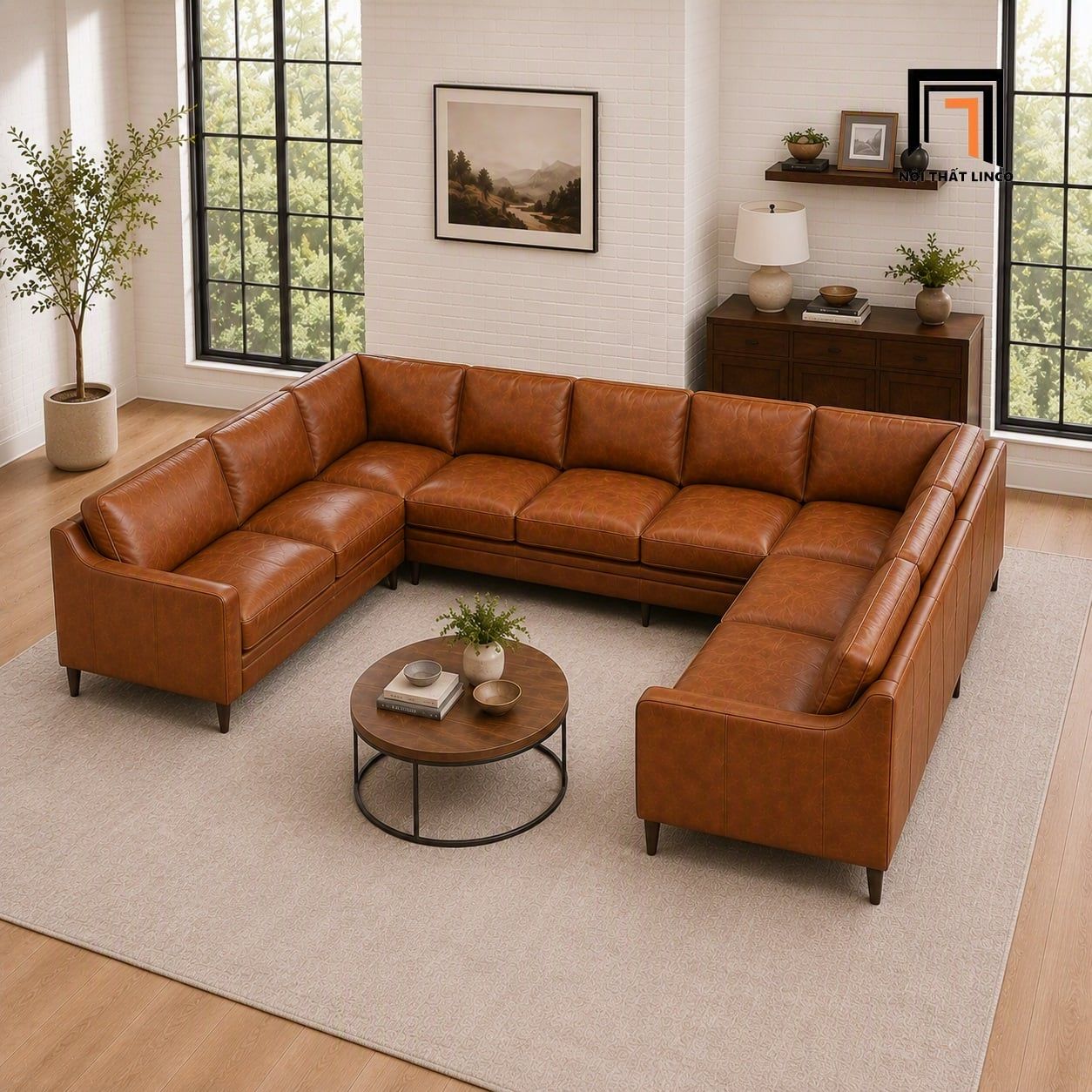  Sofa U cao cấp UT91 Abbot dài 3m4 bọc da đẹp 