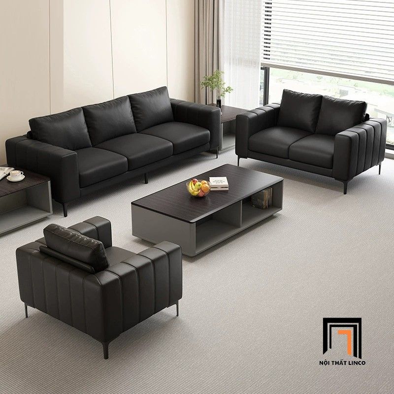  Ghế sofa băng da chống trầy màu đen BHQ64 Hacien dài 2m1 