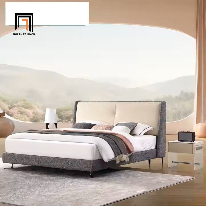  Giường ngủ bọc vải nỉ giá rẻ GN121 Ginlet phối màu trẻ trung 