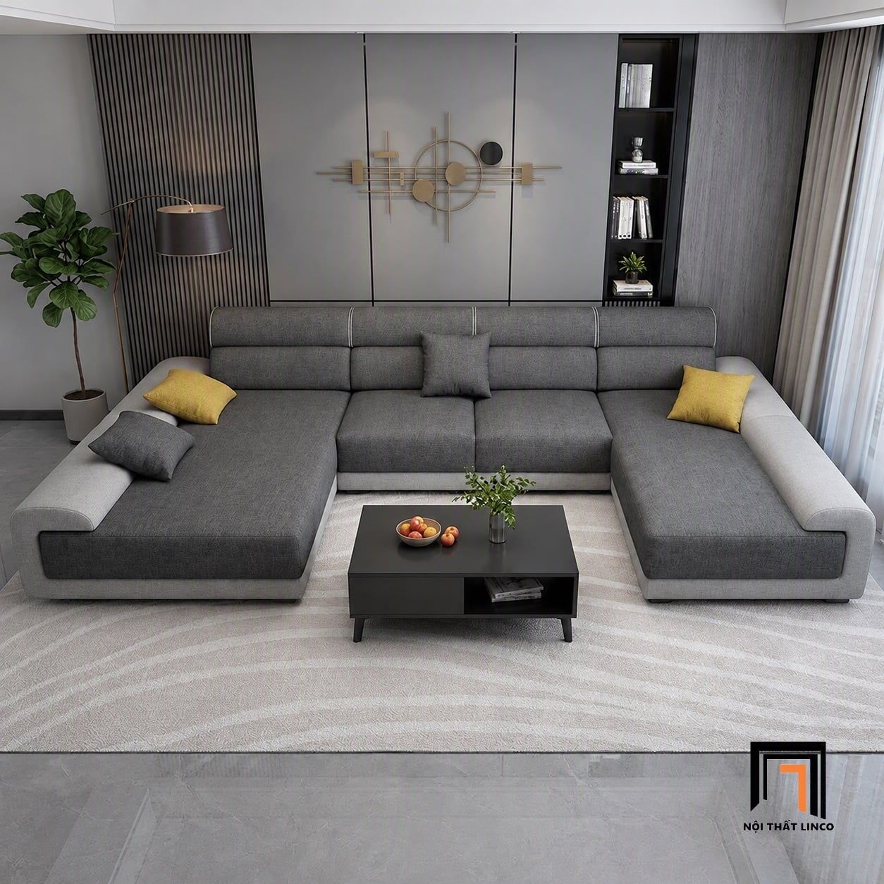  Bộ sofa U đẹp UT61 Aparte dài 3m2 phối vải nổi bật 