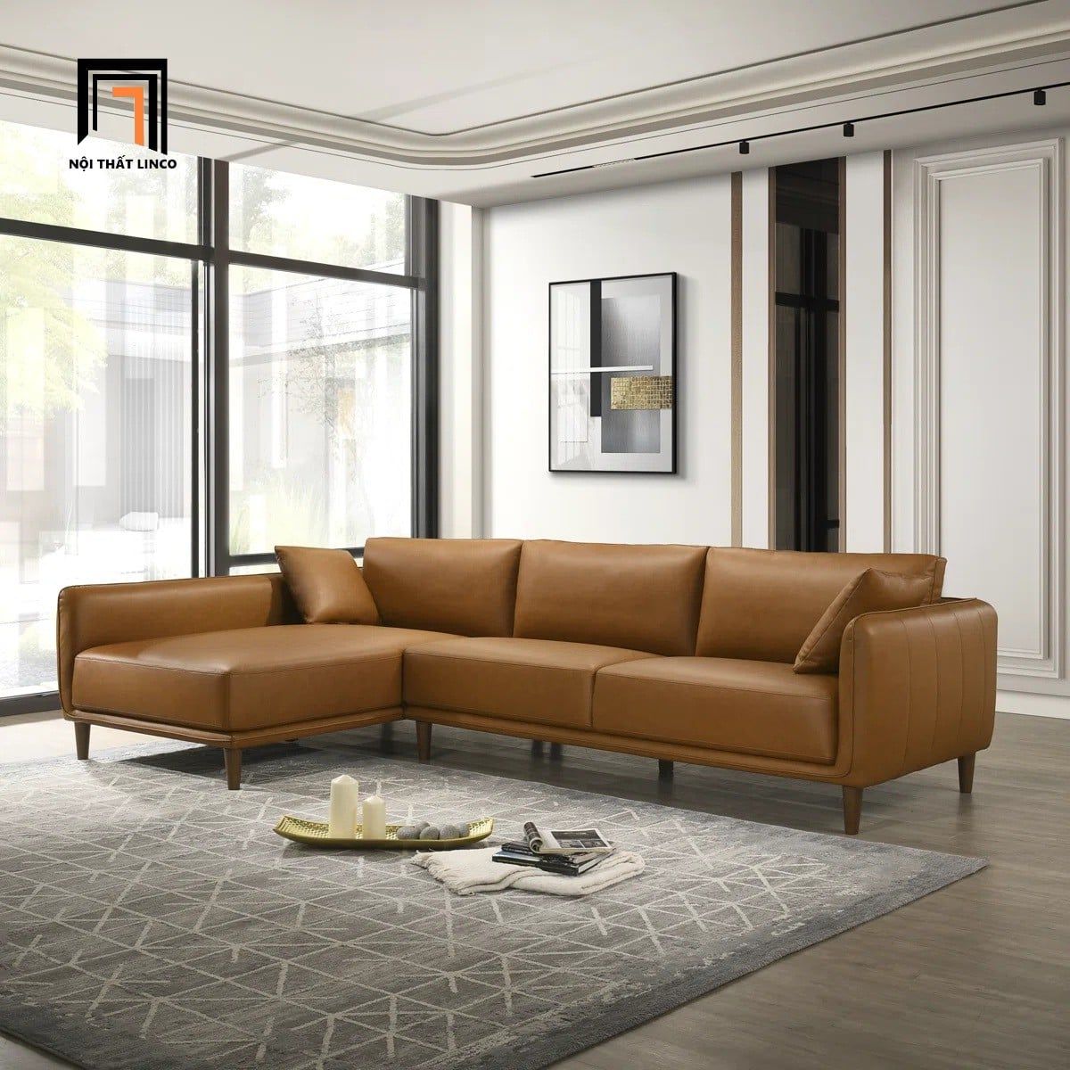  Bộ ghế sofa góc L da công nghiệp GT289 Marciac 2m4 x 1m6 đẹp 