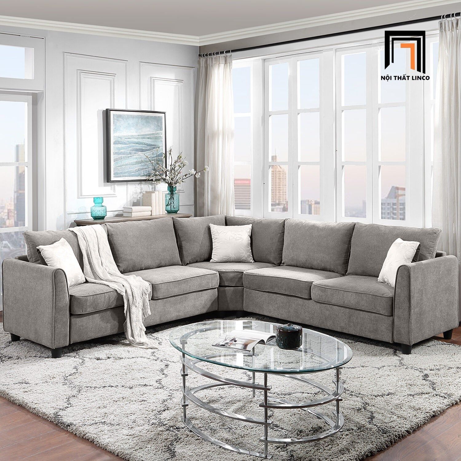  Bộ ghế sofa phòng khách 2m4 x 2m4 GT74 Lakin sang trọng 