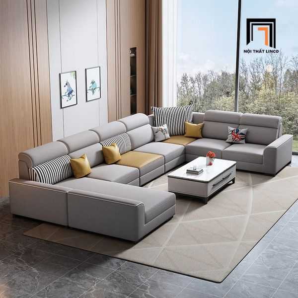 sofa chữ U dài 3m5 vải nỉ trắng