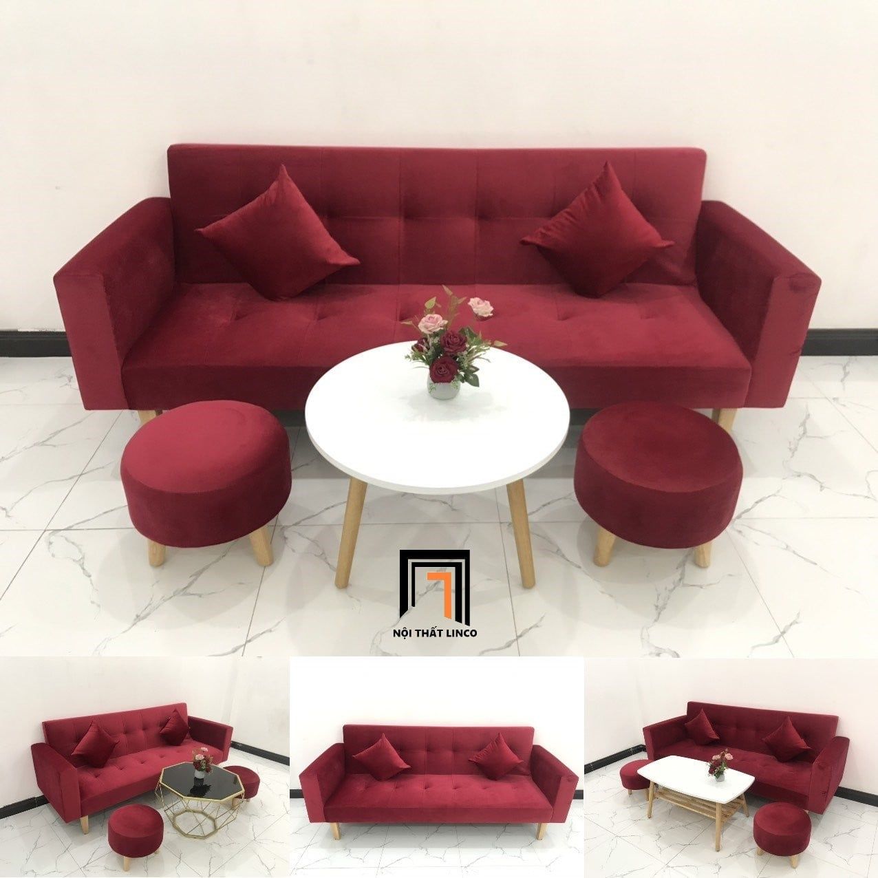  Bộ ghế sofa giường đa năng GBL2 2m màu đỏ vải nhung giá rẻ 