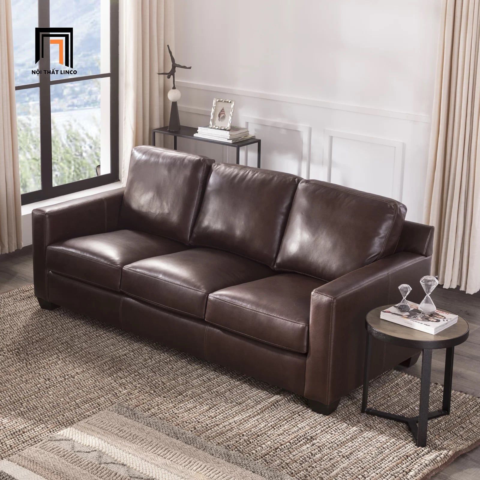  Sofa băng sang trọng BT49 Covedale da công nghiệp nâu đậm 