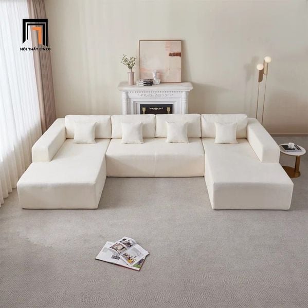 sofa chữ U dài 3m1 màu kem