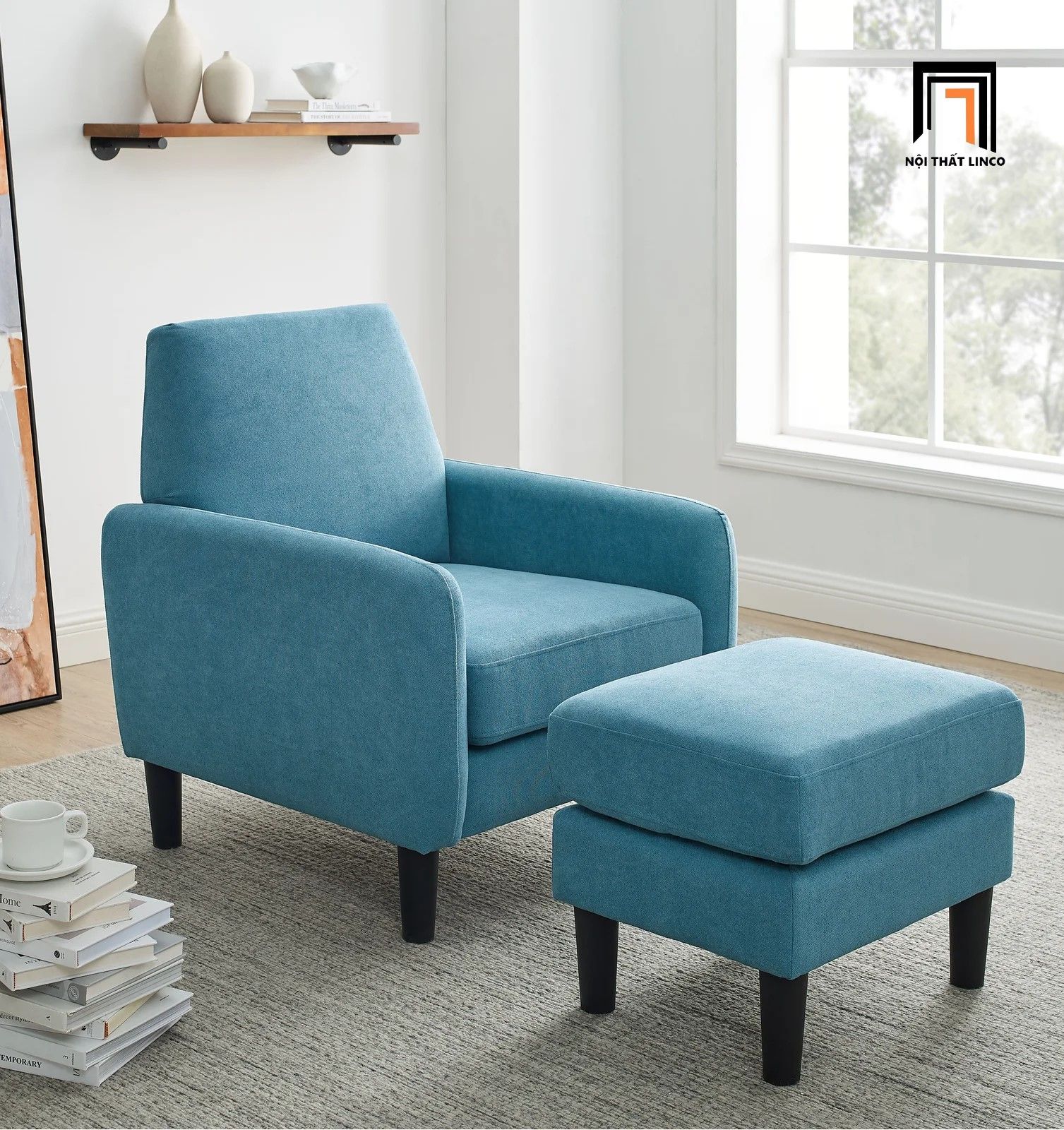  Ghế sofa đơn màu xanh dương vải nỉ DT99 Betul giá rẻ 