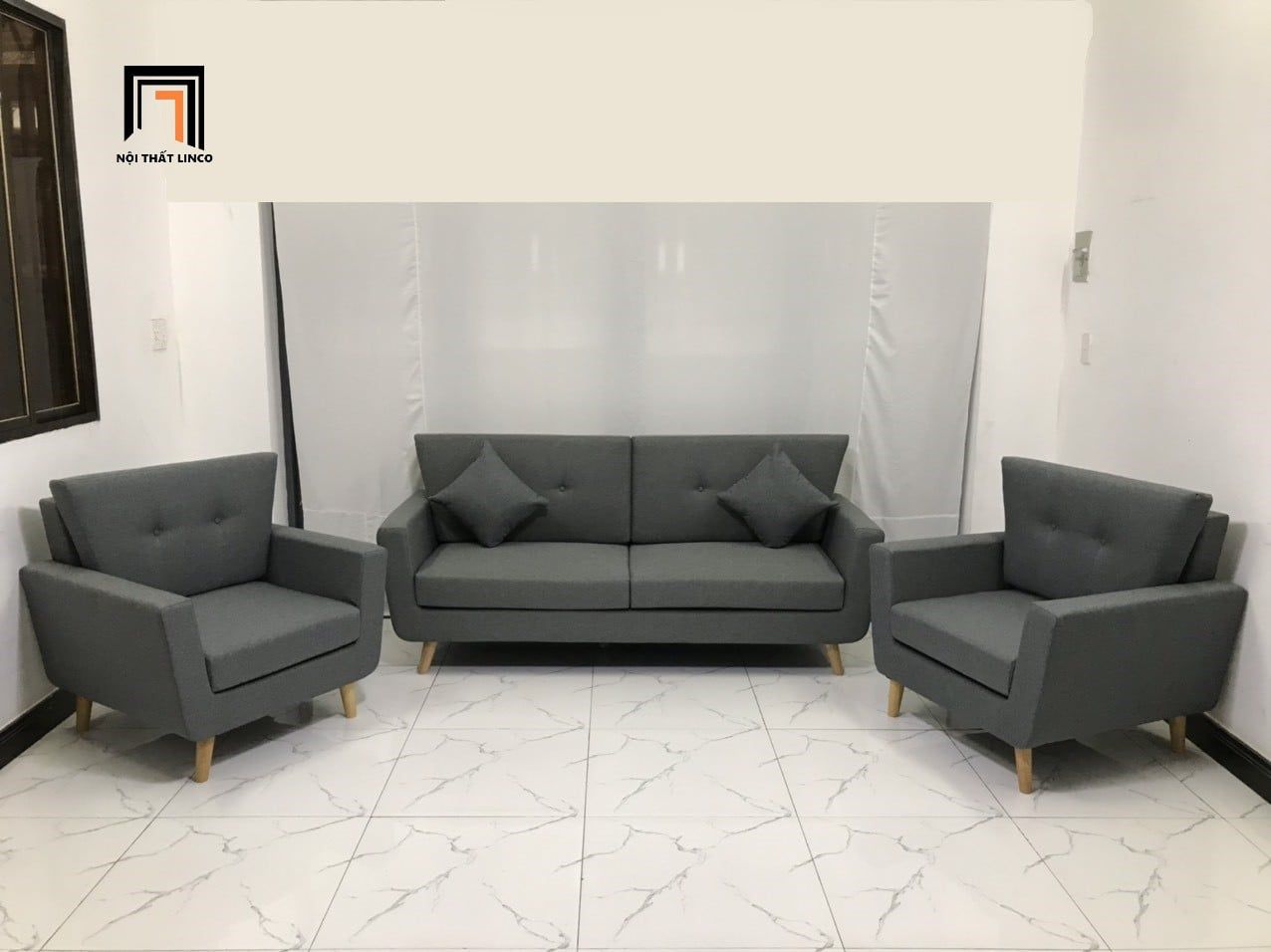  Bộ ghế sofa gia đình màu xám đậm KL5 Piloc kiểu dáng nhỏ gọn 