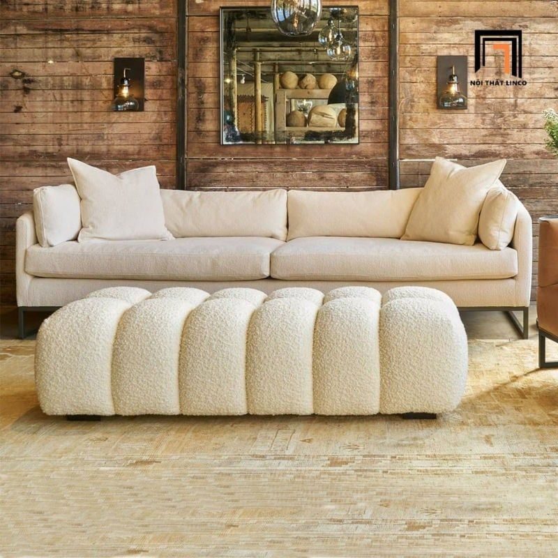  Ghế đôn sofa giá vải lông cừu SB24 Osage dài 1m4 xinh xắn 