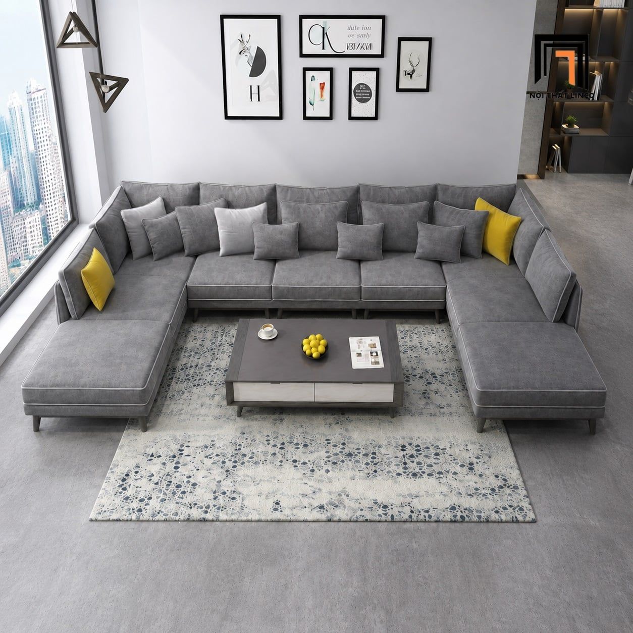  Sofa chữ U UT69 Grace 3m3 màu xám lông chuột giá rẻ 