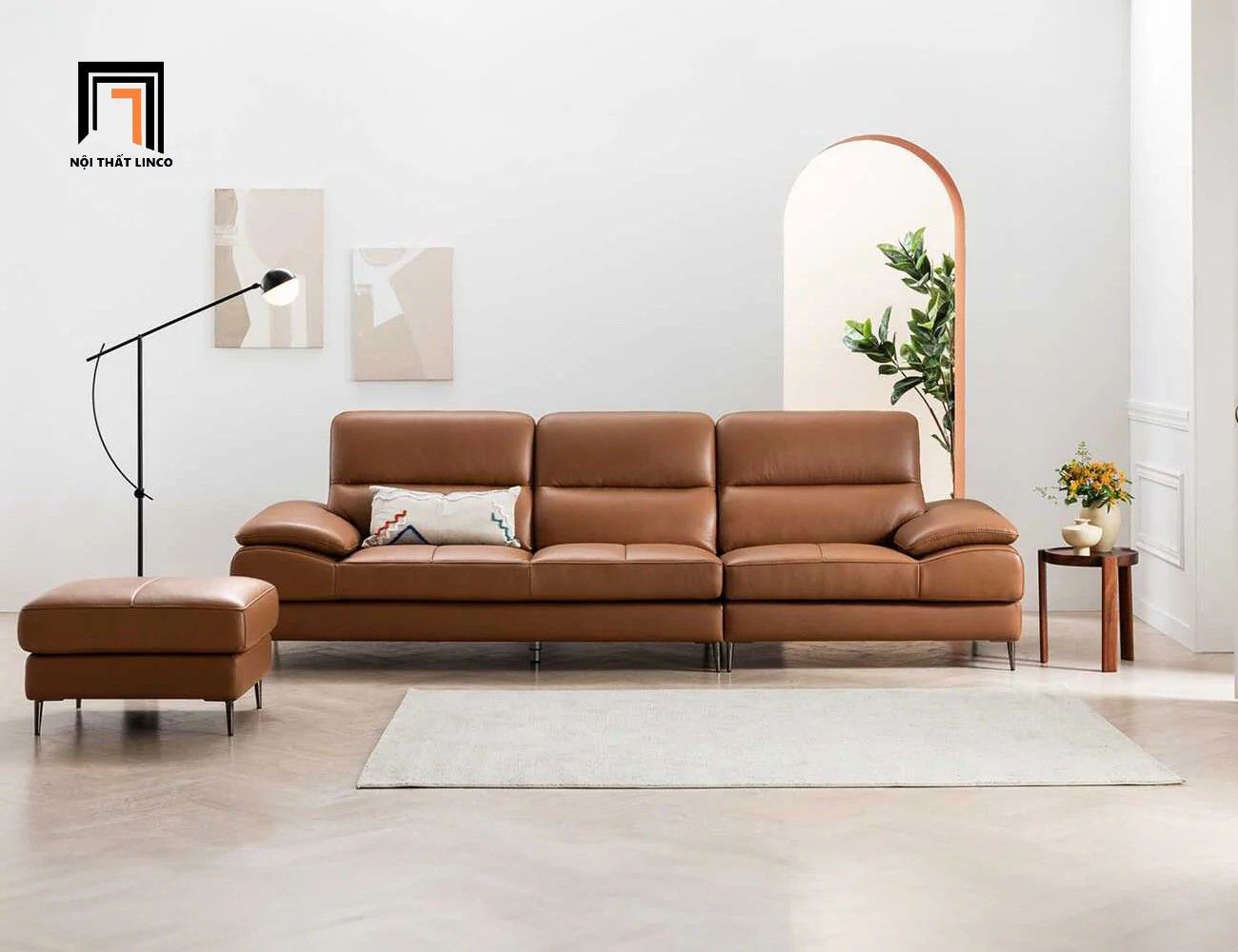 Ghế sofa văng da giả màu nâu BHQ45 Abeha dài 2m5 gia đình 