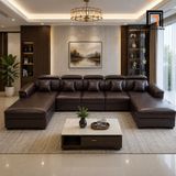  Bộ ghế sofa U UT81 Bruin dài 3m3 bọc da nâu đậm gật gù 