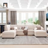 Bộ ghế sofa chữ U dài 3m UT18 Citra vải nỉ trắng kem đẹp 