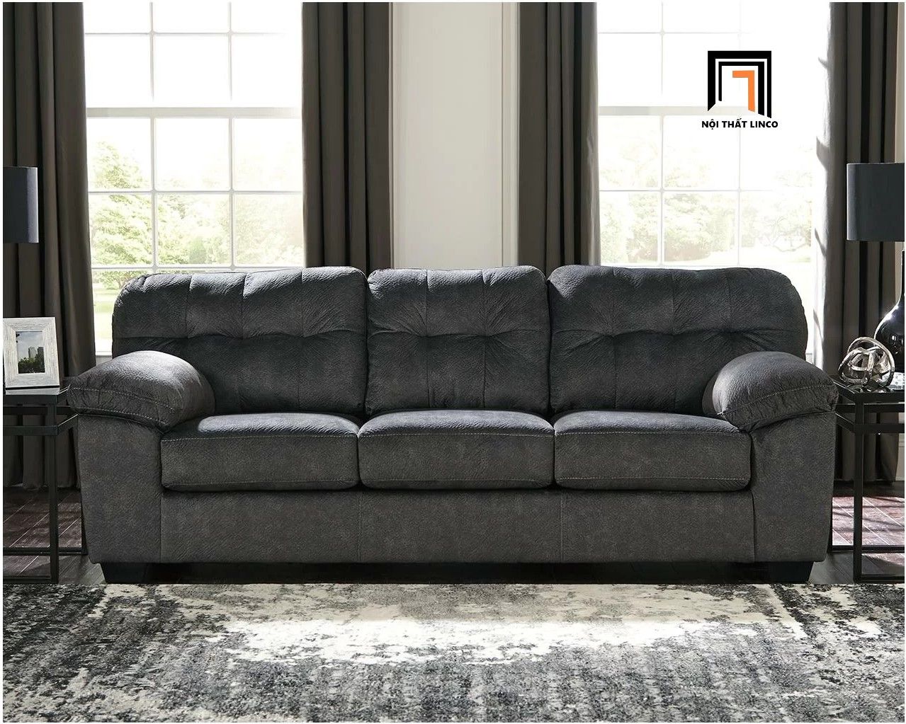  Ghế sofa phòng khách gia đình BT31 Barrus dài 2m da giả đen 
