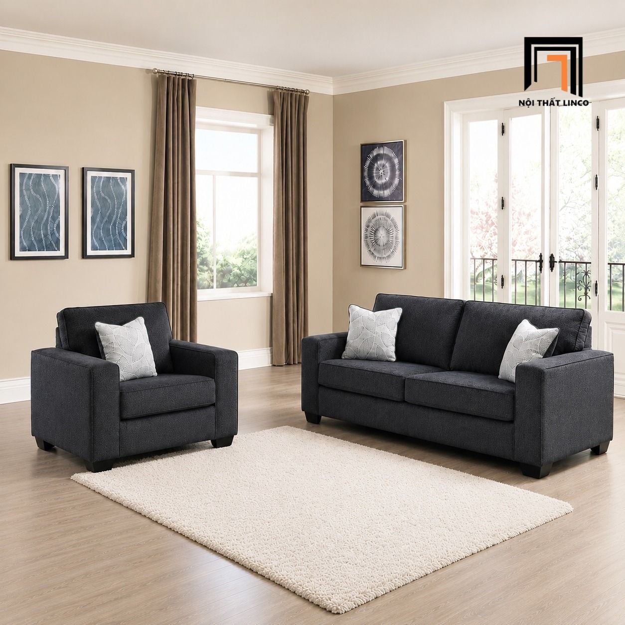  Bộ ghế sofa văn phòng giá rẻ KT3 Rima xám đen hiện đại 