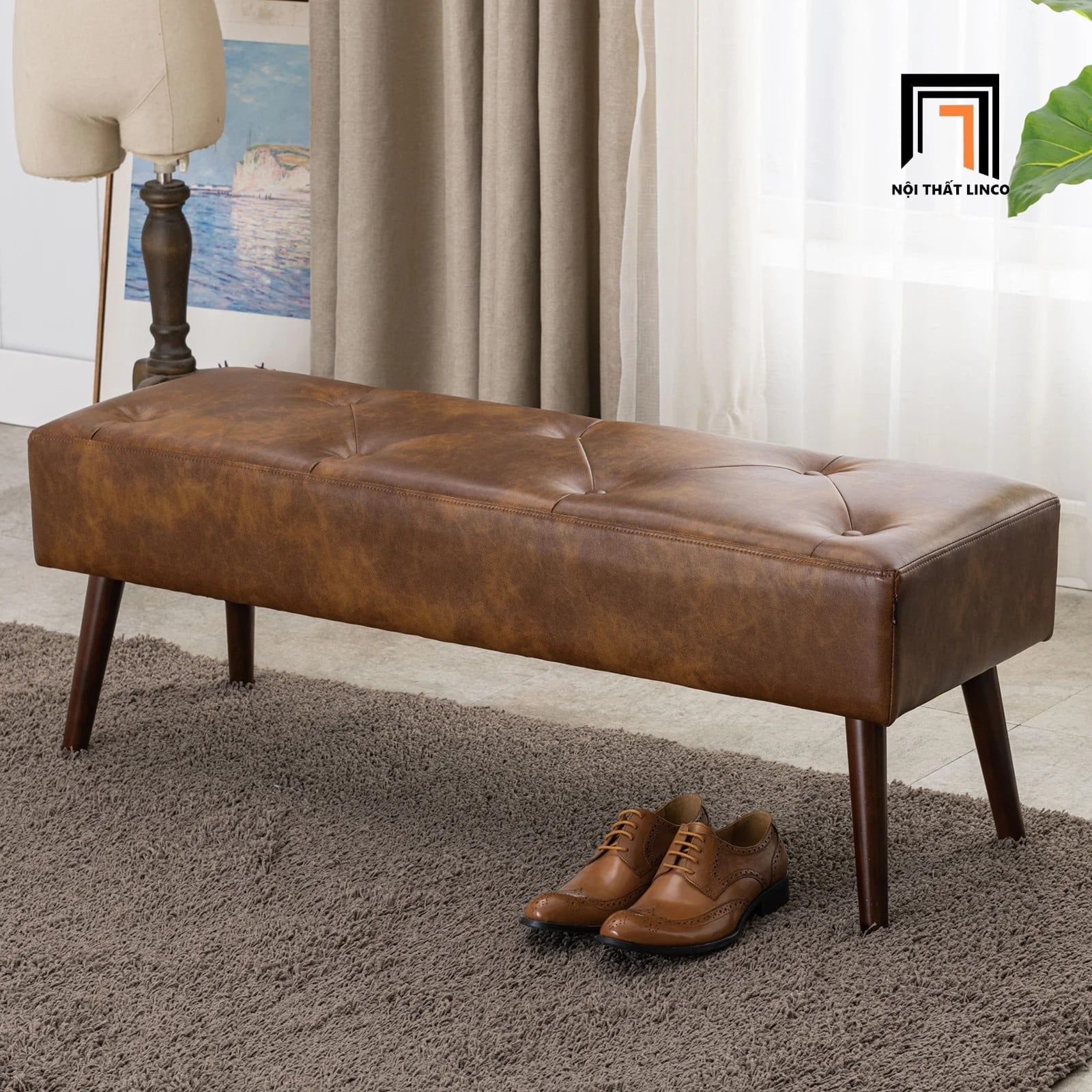  Ghế sofa đôn dài chữ nhật SB1 Sveina dài 1m2 x 40 da nâu đậm 