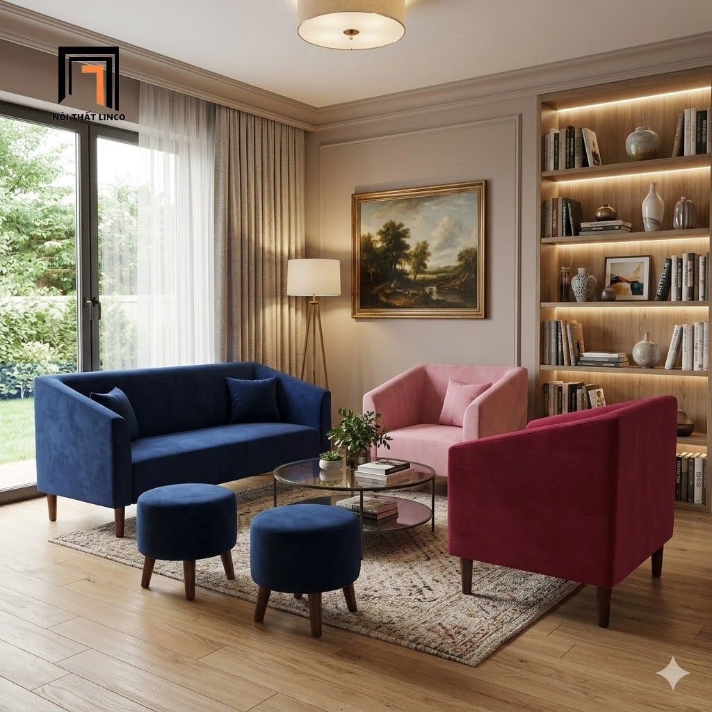  Bộ ghế sofa văn phòng giá rẻ KL6 Pelly phối màu vải nhung 