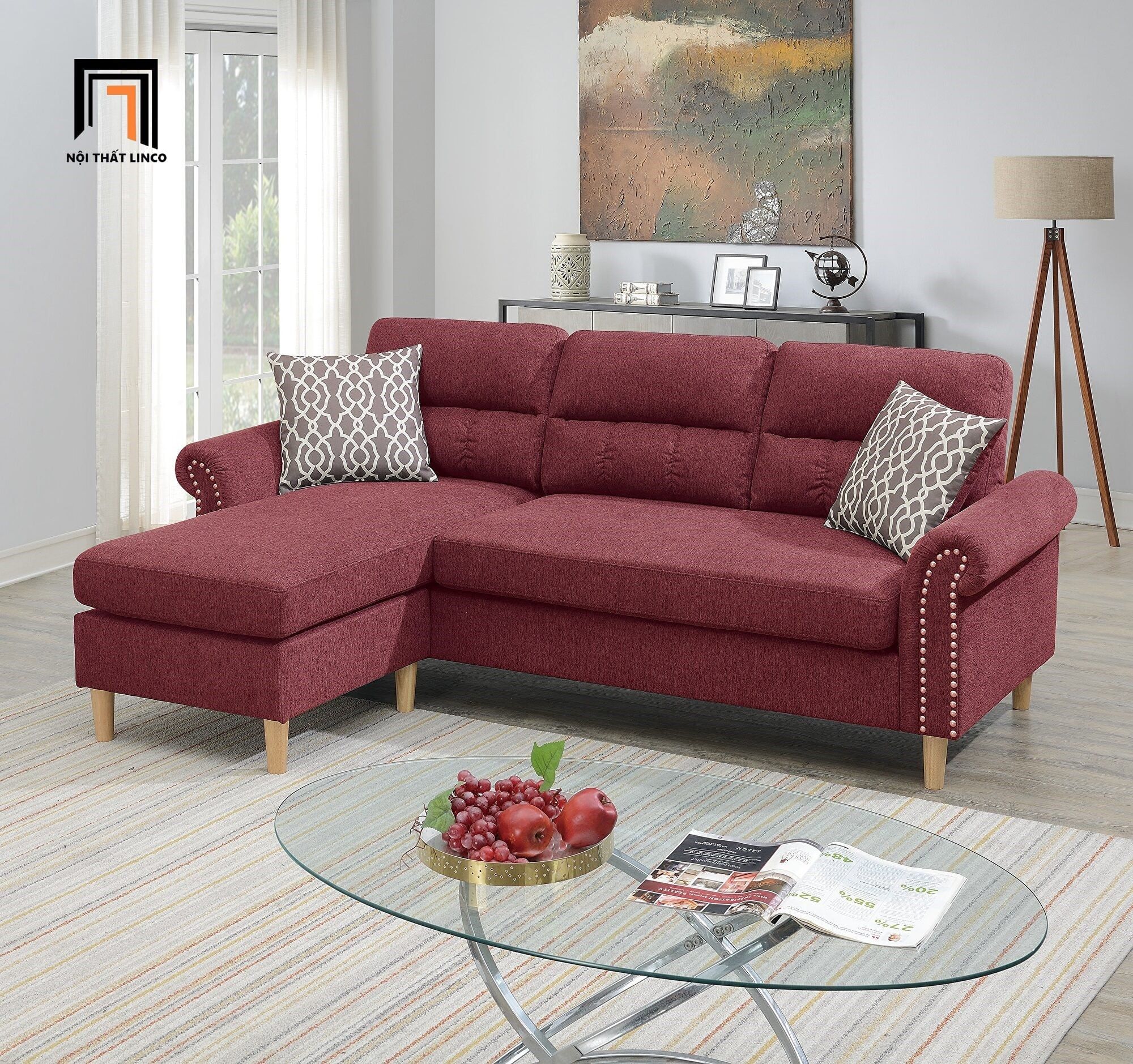  Bộ ghế sofa góc chữ L gia đình GT65 Retic 2m2 x 1m5 vải bố 