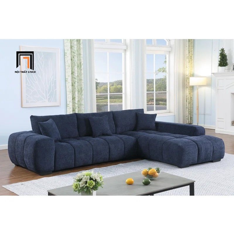  Bộ ghế sofa góc L cao cấp GT252 Marigail 2m5 x 1m7 vải nỉ xanh 