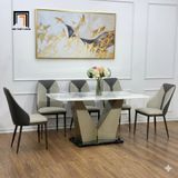  Bộ bàn ăn mặt đá cao cấp 10-BAD6-Bloch bọc da Pu chống trầy 