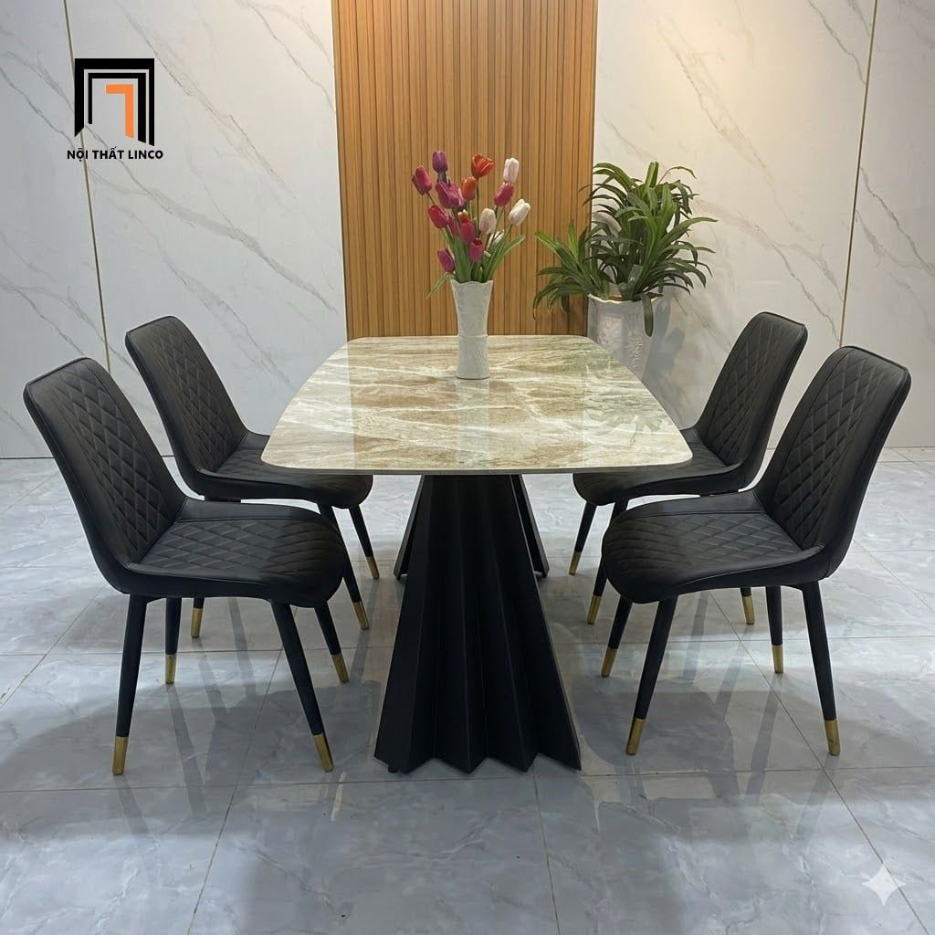  Bàn ăn 4 ghế da Pu 20-BAD4-Pinos dài 1m2 cho nhà bếp 