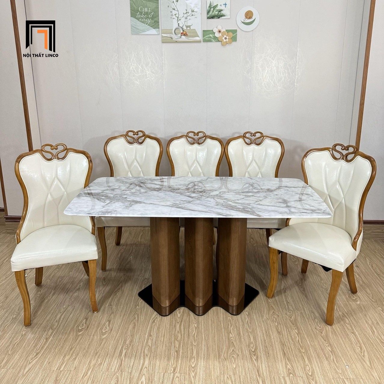  Set bàn ăn mặt đá GF30-BAD6-G322-B360 6 ghế ngồi hiện đại 