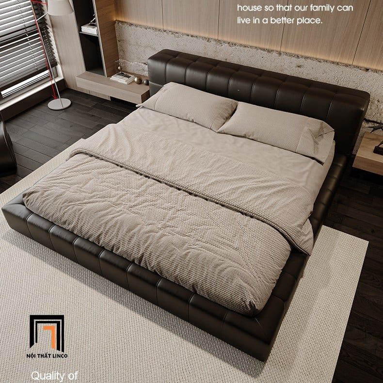  Giường ngủ hiện đại GN104 Beloei da công nghiệp xám đen 