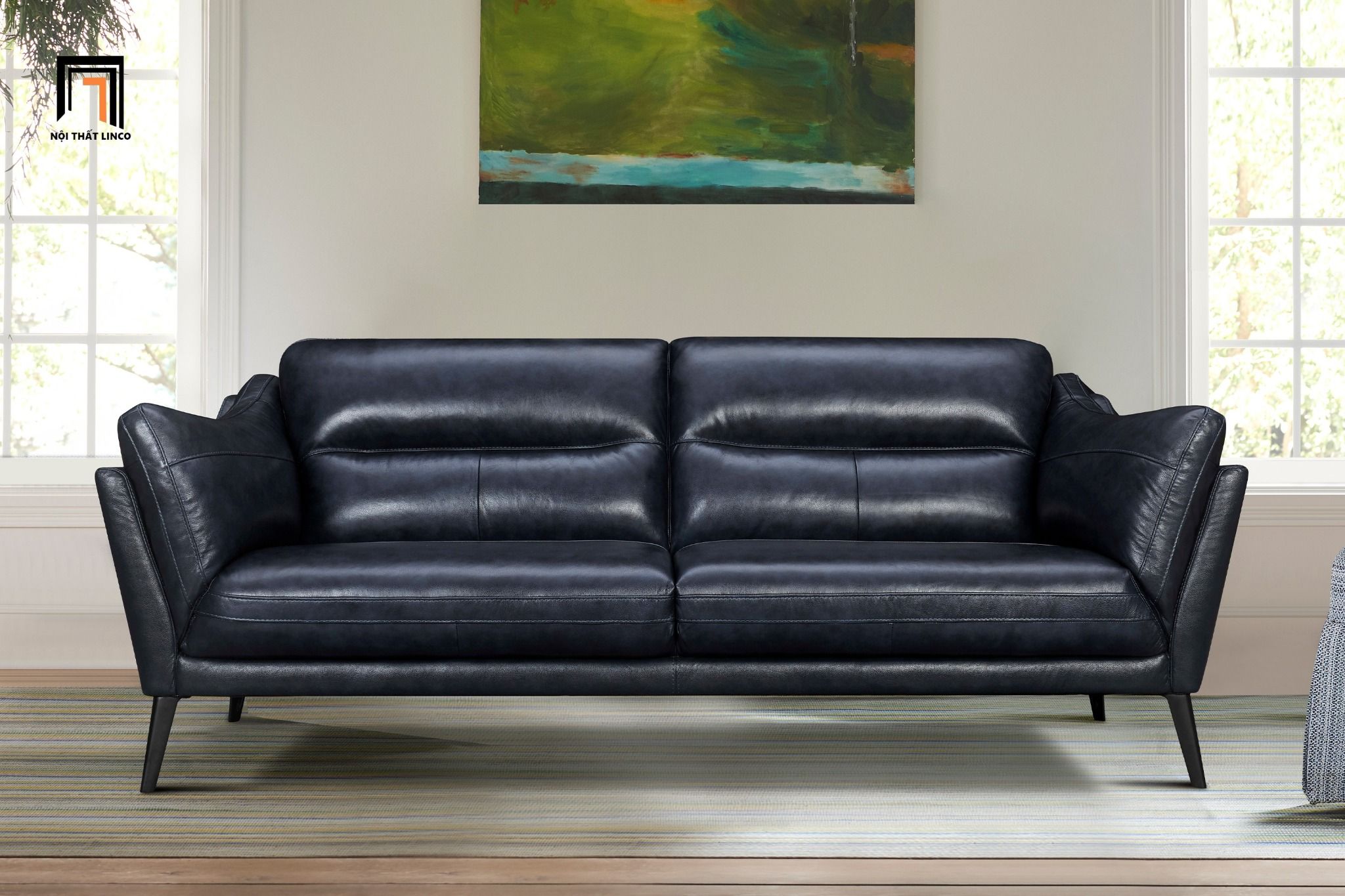  Ghế sofa băng xanh đen BHQ12 Franz da công nghiệp sang trọng 