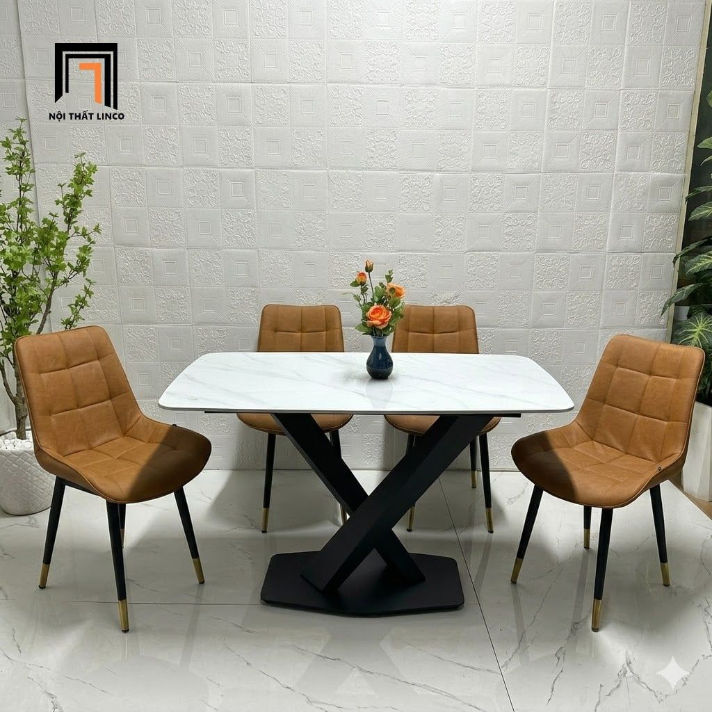  Bộ bàn ăn 4 ghế da Pu 32-BAD4-Boger mặt đá cao cấp 