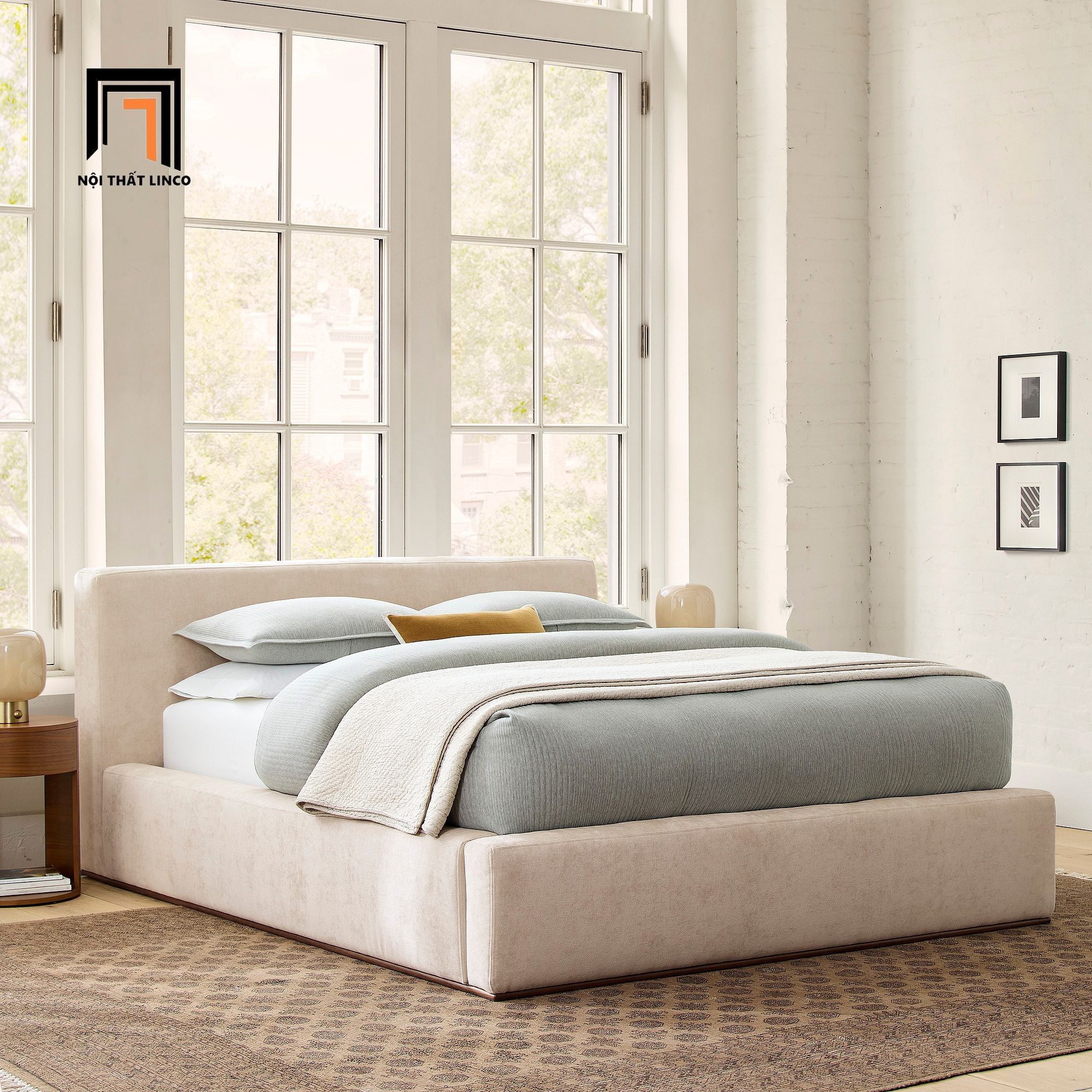  Giường ngủ bọc nệm giá rẻ vải mềm GN124 Quinten 1m6 gia đình 