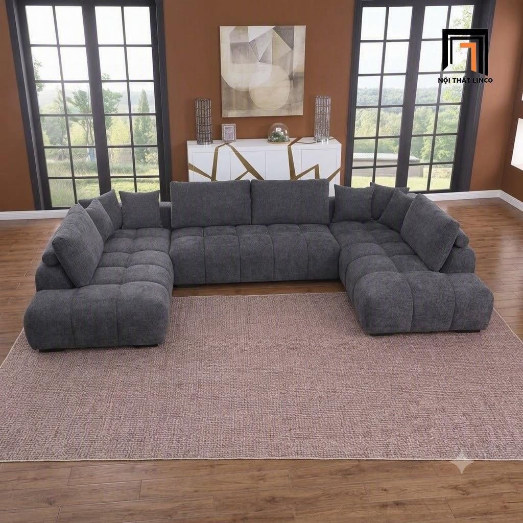  Bộ sofa chữ U UT32 Marigail dài 3m15 vải nỉ xám đen đẹp 