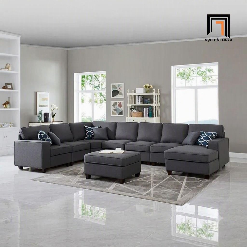  Bộ sofa U Âu Mỹ UT33 Marsala 3m4 màu xám trắng thanh lịch 