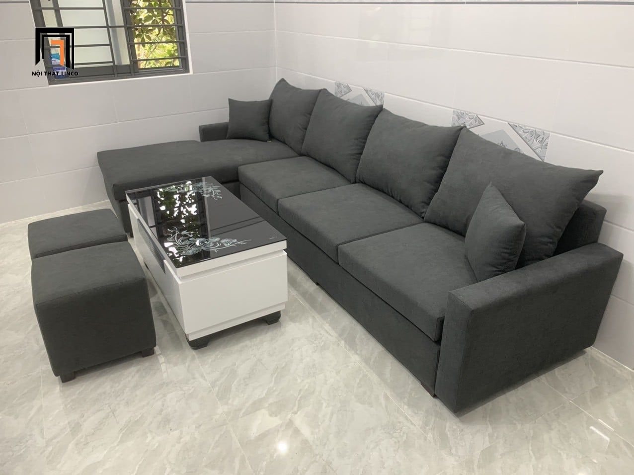  Ghế sofa góc chữ L GT93 Blacky 3m x 1m6 cho phòng khách lớn 