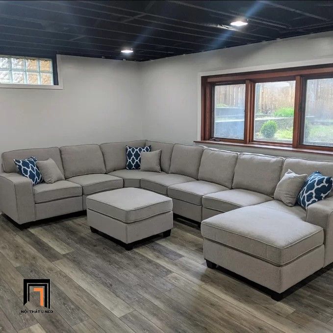  Bộ sofa U Âu Mỹ UT33 Marsala 3m4 màu xám trắng thanh lịch 