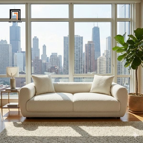  Ghế sofa băng cong vải lông cừu BHQ95 Moreau dài 2m xinh xắn 