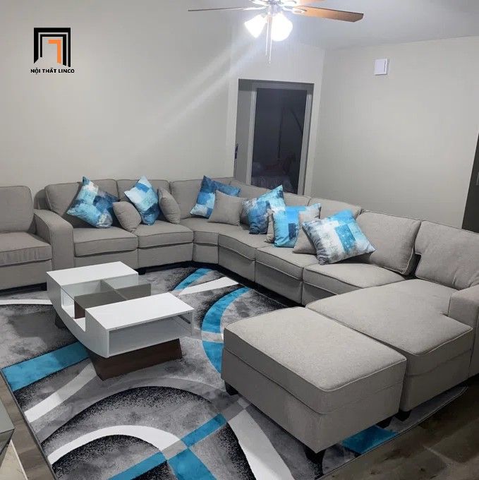  Bộ sofa U Âu Mỹ UT33 Marsala 3m4 màu xám trắng thanh lịch 