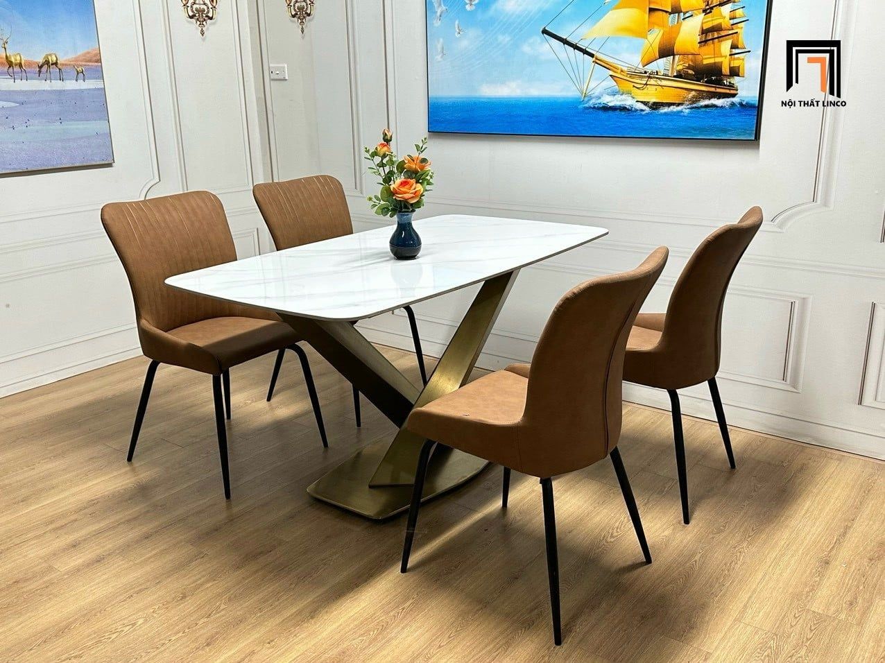  Set bàn ăn 4 chỗ ngồi giá rẻ 24-BAD4-Puyal mặt đá nhập khẩu 