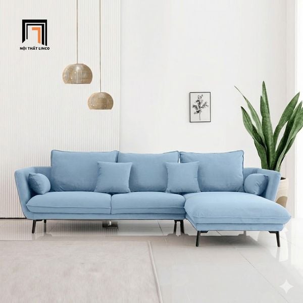 sofa góc xanh dương vải nhung