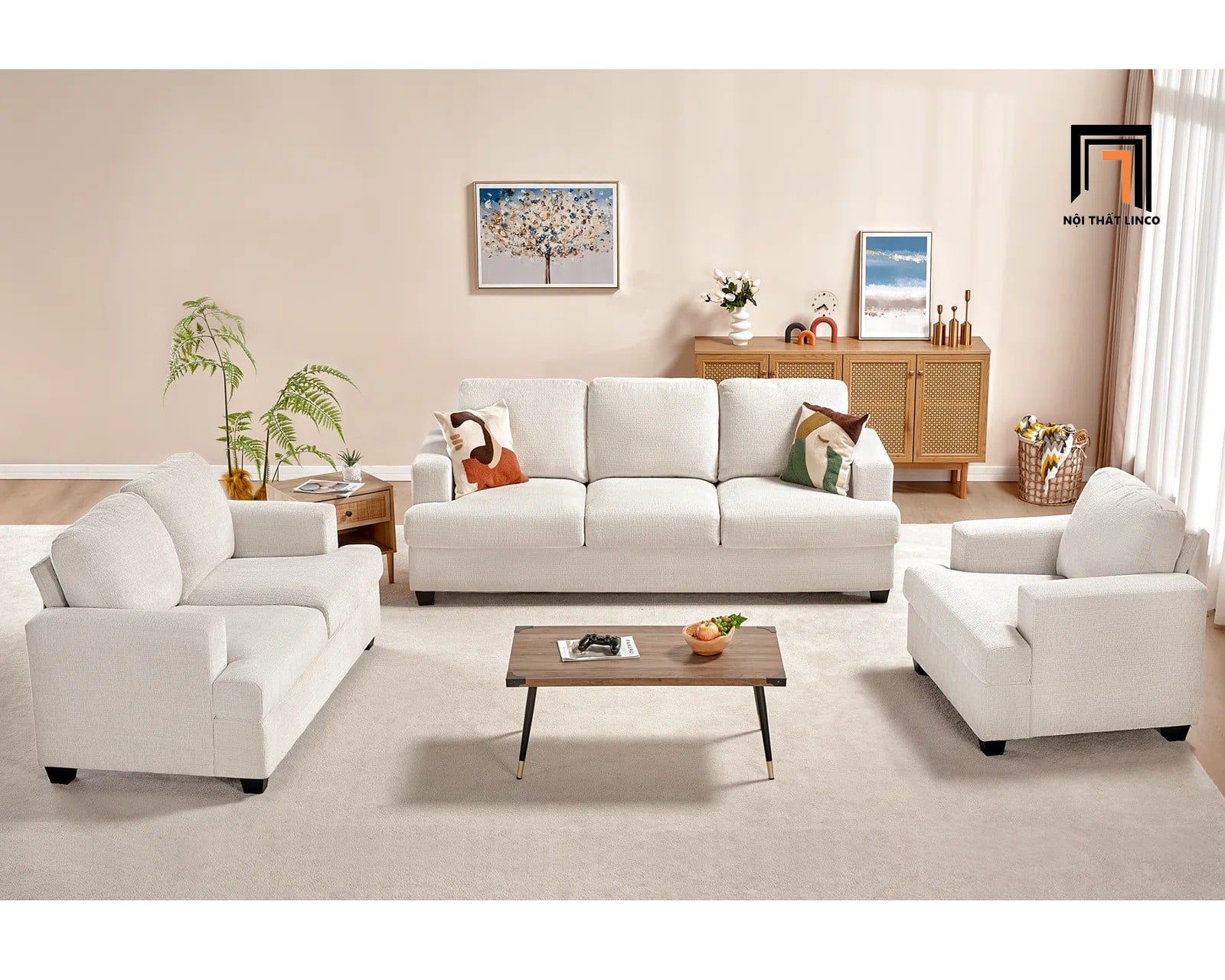  Combo 3 ghế sofa phòng khách KT8 Poll màu xám đen vải nỉ mềm 