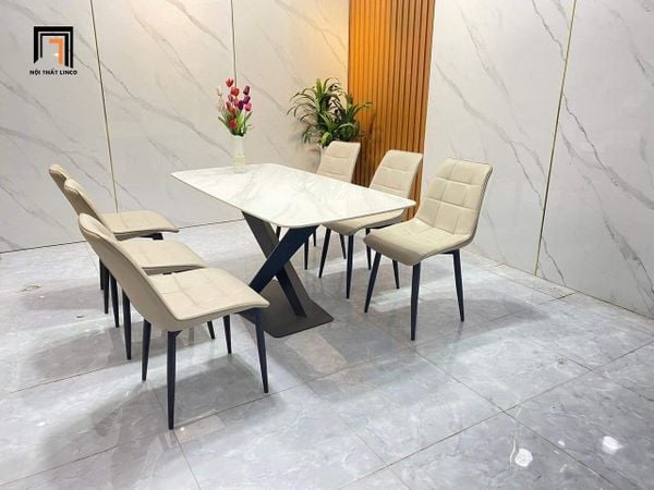 bộ bàn ăn đá ceramic 6 ghế ngồi
