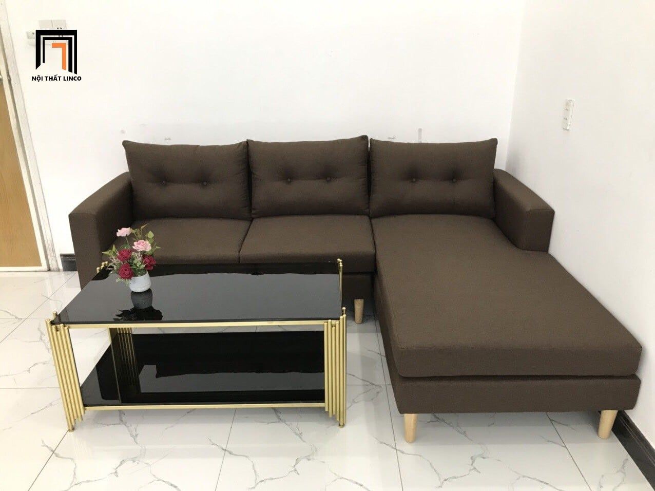  Ghế sofa góc GL2 gia đình nâu đậm 2m2 x 1m6 giá rẻ 
